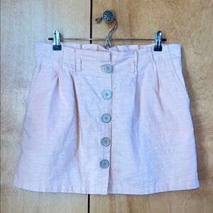 Women’s Light Pink Cotton Button-Front Pleated Mini Skirt w/ Pockets and Belt